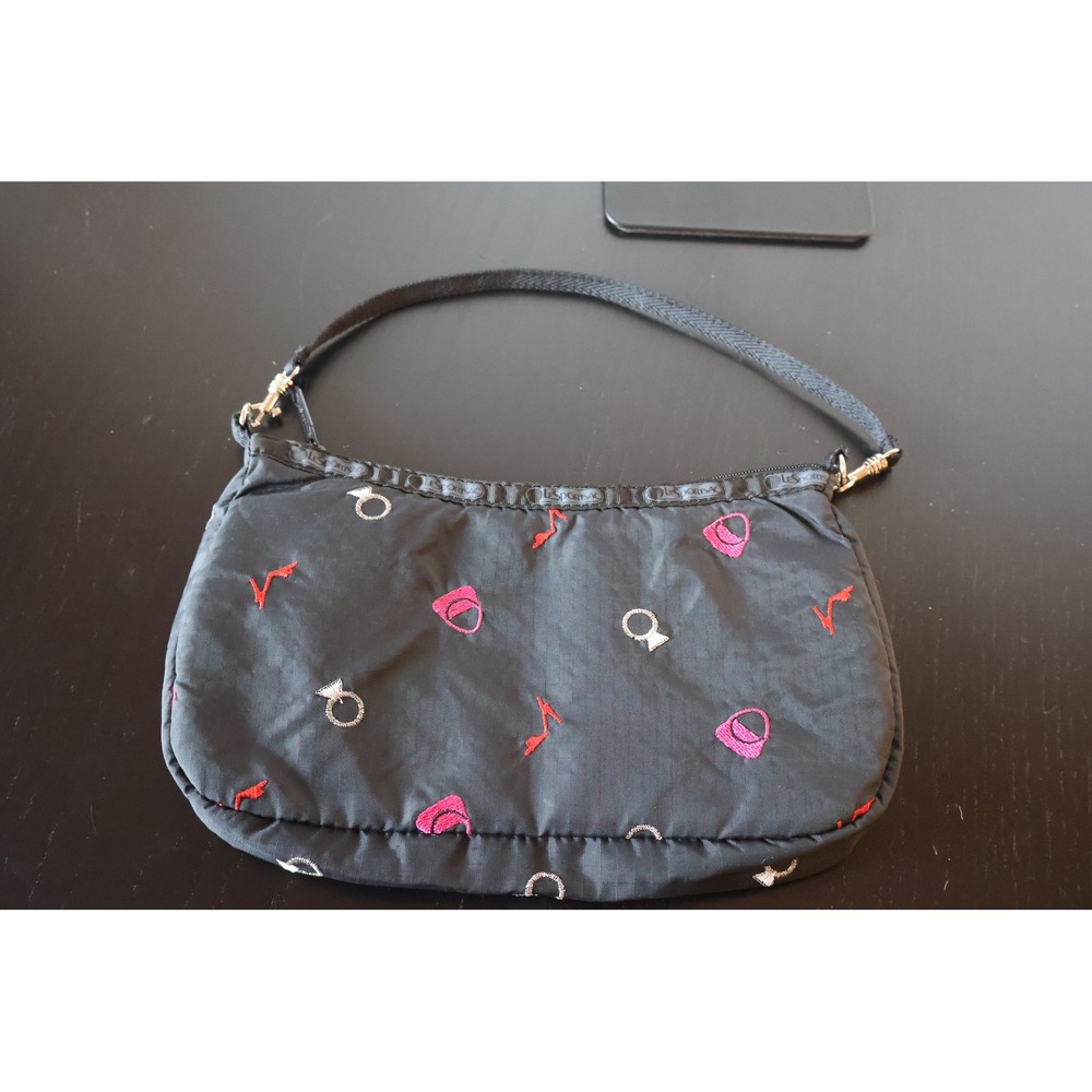 Vintage LeSportsac Lulu Black Embroidered Y2K Mini Shoulder Bag
